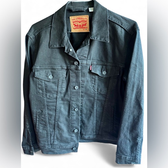 Levi's Mens Premium Black Denim Trucker Jean Jacket Size Medium - Picture 3 of 4